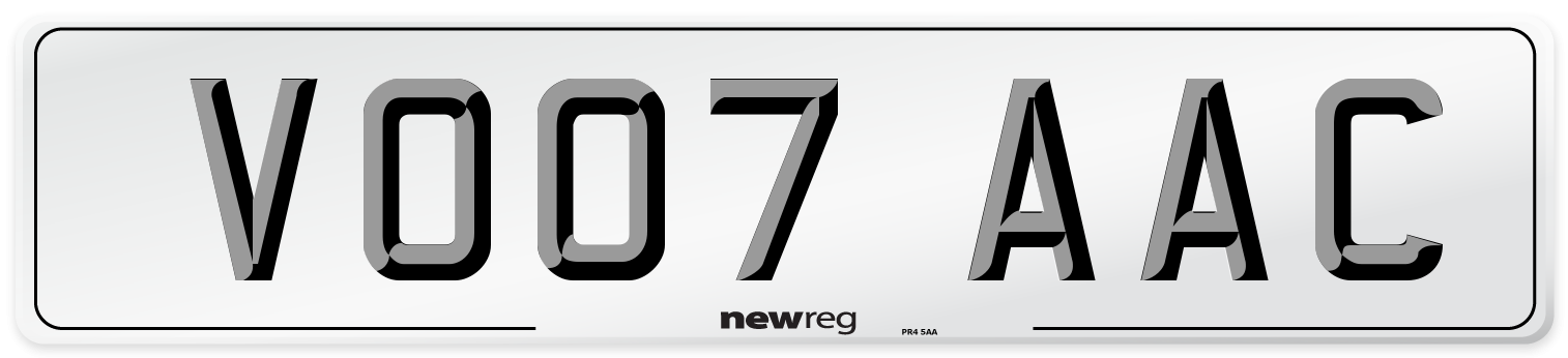 VO07 AAC Number Plate from New Reg